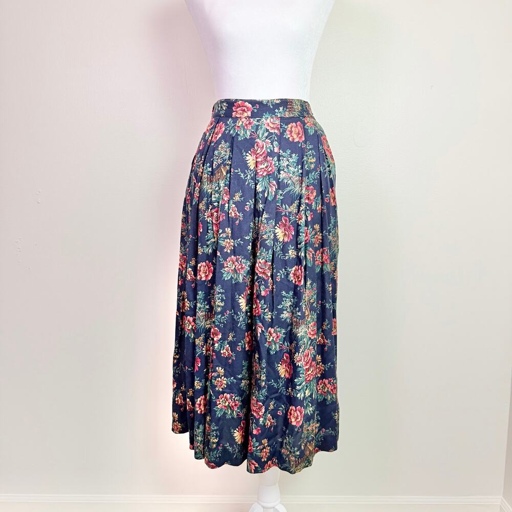 Vintage 90s Koret Floral Rose Midi Skirt Women's 4 Petite Romantic Button Front - Picture 2 of 14